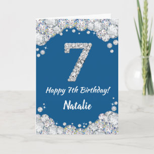 Happy 7th Birthday Blue and Silver Glitzer Card Karte