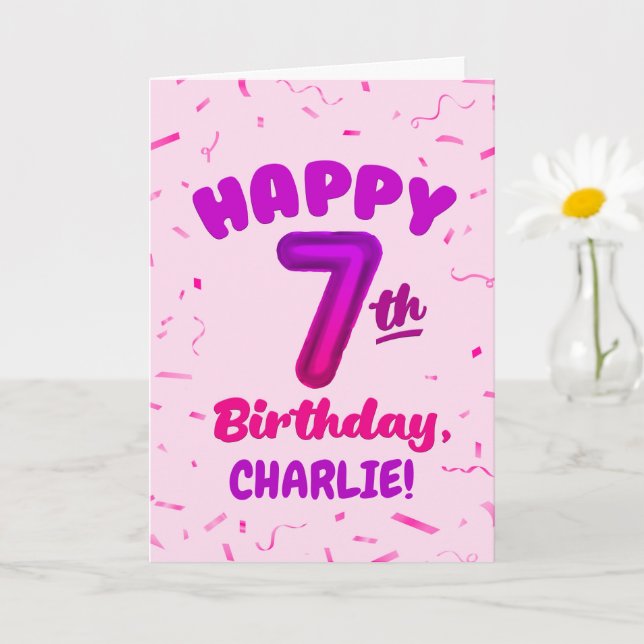 Happy 7th Birthday Card with Custom Name Karte (Kleine Pflanze)