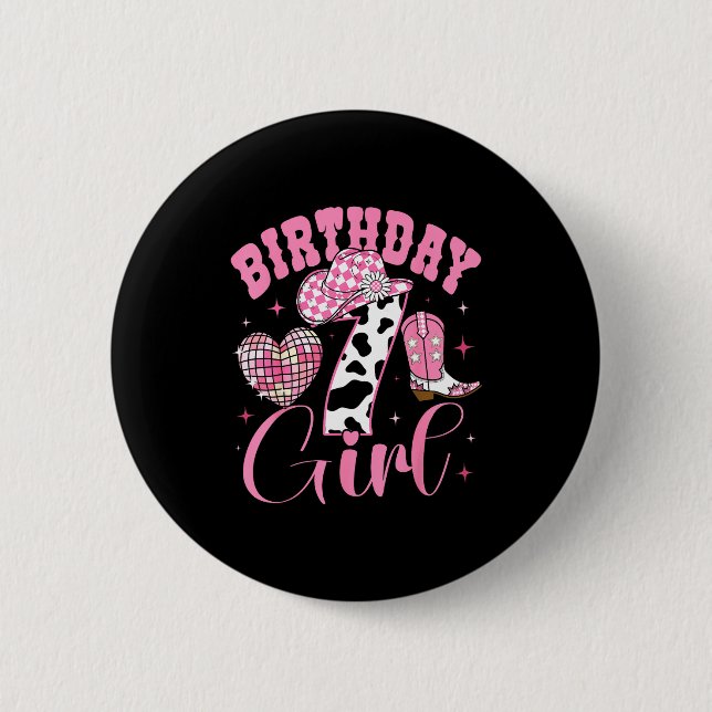Happy 7th Birthday Girl Outfit Rodeo Western Cowgi Button (Vorderseite)