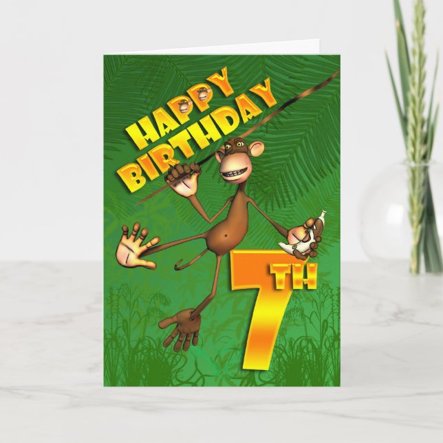 Happy 7th Birthday Monkey Banana Karte (Vorderseite)
