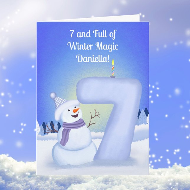 Happy 7th Birthday Snowman with a Snowy Seven  Karte (Von Creator hochgeladen)