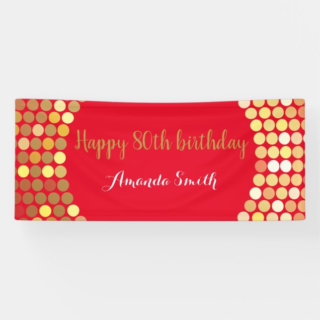 Happy 80. Geburtstag Banner Red Gold Glitzer (Horizontal)