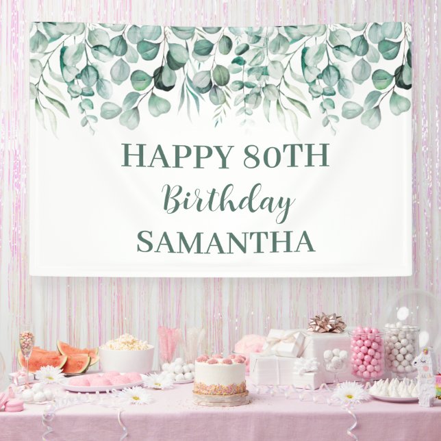 Happy 80. Geburtstag Eukalyptus Botanisch Rustikal Banner (Party)