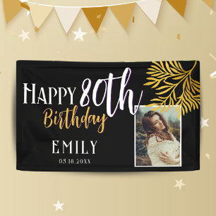 Happy 80. Geburtstag Gold Foliage Foto Hintergrund Banner