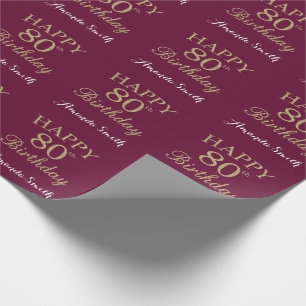 Happy 80. Geburtstag Gold Glitzer und Burgund Red Geschenkpapier