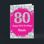 Happy 80. Geburtstag Hot Pink und Silver Glitzer Karte<br><div class="desc">Happy 80. Geburtstag Hot Pink und Silver Glitzer Card mit personalisiertem Namen. Für weitere Anpassungen klicken Sie bitte auf die Schaltfläche "Anpassen" und verwenden Sie unser Designwerkzeug,  um diese Vorlage zu ändern.</div>
