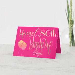 Happy 80. Geburtstag Name Elegant Script Gold Pink Karte