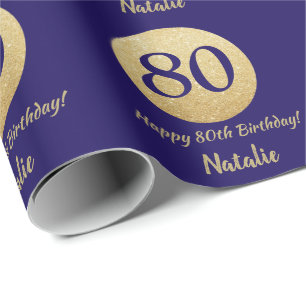 Happy 80. Geburtstag Navy Blue und Gold Glitzer Geschenkpapier