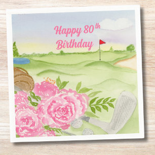 Happy 80. Geburtstag Peonies auf Golfplatz Serviette
