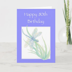 Happy 80. Geburtstag Watercolor Dragonfly Nature Karte