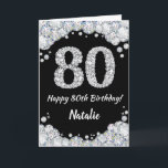 Happy 80. Geburtstagskarte Black and Silver Glitze Karte<br><div class="desc">Glückliche 80. Geburtstagskarte Black and Silver Glitzer Card mit personalisiertem Namen. Für weitere Anpassungen klicken Sie bitte auf die Schaltfläche "Anpassen" und verwenden Sie unser Designwerkzeug,  um diese Vorlage zu ändern.</div>