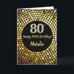 Happy 80. Geburtstagskarte Schwarz und Gold Glitze Karte<br><div class="desc">Glückliche 80. Geburtstagskarte Black and Gold Glitzer Card mit personalisiertem Namen.Für weitere Anpassungen klicken Sie bitte auf die Schaltfläche "Anpassen" und verwenden Sie unser Designwerkzeug,  um diese Vorlage zu ändern.</div>