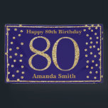 Happy 80th Birthday Banner Navy Blue Gold Glitter<br><div class="desc">Happy 80th Birthday Banner Navy Blue and Gold Glitter Confetti. Printable Digital. For further customization,  please click the "Customize it" button and use our design tool to modify this template.</div>