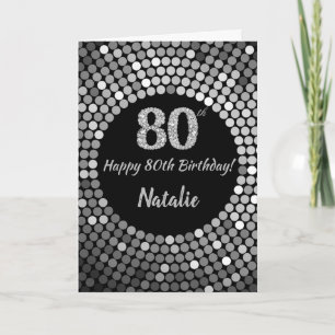 Happy 80th Birthday Black and Silver Glitter Card Karte