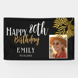 Happy 80th Birthday Gold Foliage Photo Backdrop Banner
