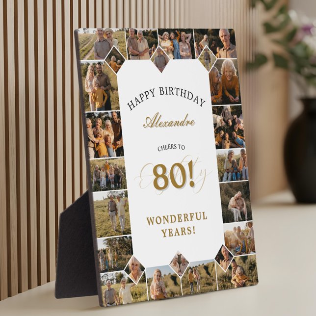 Happy 80th Birthday Personalized Photo Collage Fotoplatte (Happy Birthday Cheers To 80 Years Photo Collage Plaque)