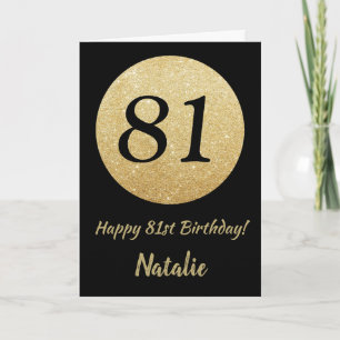 Happy 81. Geburtstagskarte Schwarz/Gold Glitzer Karte
