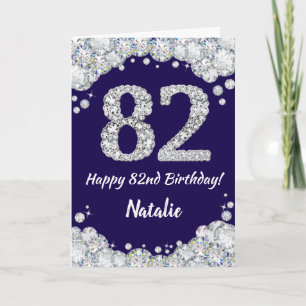 Happy 82. Geburtstag Navy Blue und Silver Glitzer Karte
