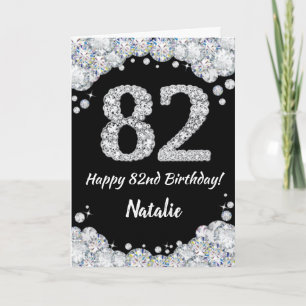 Happy 82. Geburtstagskarte Black and Silver Glitze Karte