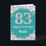 Happy 83. Geburtstagskarte Aquamarin und Silver Gl Karte<br><div class="desc">Happy 83. Geburtstag Aquamarin Türkis Aqua und Silver Glitzer Card mit personalisiertem Namen. Für weitere Anpassungen klicken Sie bitte auf die Schaltfläche "Anpassen" und verwenden Sie unser Designwerkzeug,  um diese Vorlage zu ändern.</div>