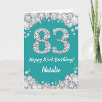 Happy 83. Geburtstagskarte Aquamarin und Silver Gl