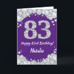 Happy 83. Geburtstagskarte Lila und Silver Glitzer Karte<br><div class="desc">Happy 83. Geburtstag Lila und Silver Glitzer Card mit personalisiertem Namen. Für weitere Anpassungen klicken Sie bitte auf die Schaltfläche "Anpassen" und verwenden Sie unser Designwerkzeug,  um diese Vorlage zu ändern.</div>