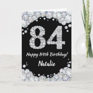 Happy 84. Geburtstagskarte Black and Silver Glitze Karte