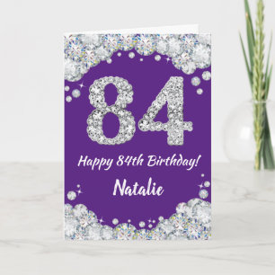 Happy 84. Geburtstagskarte Lila und Silver Glitzer Karte
