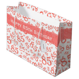 Happy 85. Geburtstag Nummer Muster Korallen/Weiß Große Geschenktüte