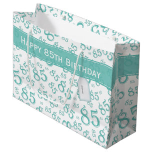 Happy 85. Geburtstag Zahlenmuster Aquamarin/weiß Große Geschenktüte