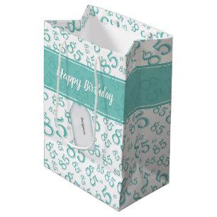 Happy 85. Geburtstag Zahlenmuster Aquamarin/weiß Mittlere Geschenktüte