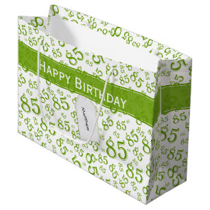 Happy 85. Geburtstag Zahlenmuster Grün/Weiß Große Geschenktüte