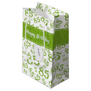 Happy 85. Geburtstag Zahlenmuster Grün/Weiß Kleine Geschenktüte