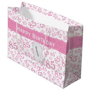 Happy 85. Geburtstag Zahlenmuster Rosa/Weiß Große Geschenktüte