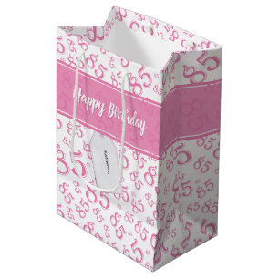 Happy 85. Geburtstag Zahlenmuster Rosa/Weiß Mittlere Geschenktüte