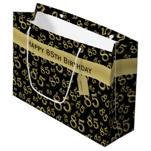 Happy 85. Geburtstag Zahlenmuster Schwarz/Gold Große Geschenktüte
