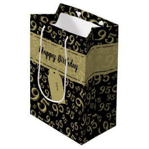 Happy 85. Geburtstag Zahlenmuster Schwarz/Gold Mittlere Geschenktüte