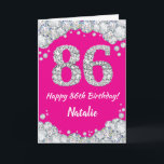 Happy 86. Geburtstag Hot Pink und Silver Glitzer Karte<br><div class="desc">Happy 86. Geburtstag Hot Pink und Silver Glitzer Card mit personalisiertem Namen. Für weitere Anpassungen klicken Sie bitte auf die Schaltfläche "Anpassen" und verwenden Sie unser Designwerkzeug,  um diese Vorlage zu ändern.</div>