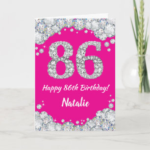 Happy 86. Geburtstag Hot Pink und Silver Glitzer Karte