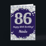 Happy 86. Geburtstag Navy Blue und Silver Glitzer Karte<br><div class="desc">Happy 86. Geburtstag Navy Blue und Silver Glitzer Card mit personalisiertem Namen. Für weitere Anpassungen klicken Sie bitte auf die Schaltfläche "Anpassen" und verwenden Sie unser Designwerkzeug,  um diese Vorlage zu ändern.</div>