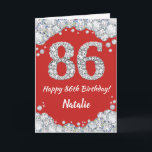 Happy 86. Geburtstagskarte Rot und Silber Glitzer  Karte<br><div class="desc">Glückliche 86. Geburtstagskarte Rot und Silber Glitzer Card mit personalisiertem Namen. Für weitere Anpassungen klicken Sie bitte auf die Schaltfläche "Anpassen" und verwenden Sie unser Designwerkzeug,  um diese Vorlage zu ändern.</div>