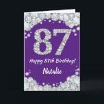 Happy 87. Geburtstagskarte Lila und Silver Glitzer Karte<br><div class="desc">Happy 87. Geburtstag Lila und Silver Glitzer Card mit personalisiertem Namen. Für weitere Anpassungen klicken Sie bitte auf die Schaltfläche "Anpassen" und verwenden Sie unser Designwerkzeug,  um diese Vorlage zu ändern.</div>