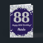 Happy 88. Geburtstag Navy Blue und Silver Glitzer Karte<br><div class="desc">Happy 88. Geburtstag Navy Blue und Silver Glitzer Card mit personalisiertem Namen. Für weitere Anpassungen klicken Sie bitte auf die Schaltfläche "Anpassen" und verwenden Sie unser Designwerkzeug,  um diese Vorlage zu ändern.</div>