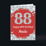 Happy 88. Geburtstagskarte Rot und Silber Glitzer  Karte<br><div class="desc">Glückliche 88. Geburtstagskarte Rot und Silber Glitzer Card mit personalisiertem Namen. Für weitere Anpassungen klicken Sie bitte auf die Schaltfläche "Anpassen" und verwenden Sie unser Designwerkzeug,  um diese Vorlage zu ändern.</div>