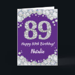 Happy 89. Geburtstagskarte Lila und Silver Glitzer Karte<br><div class="desc">Happy 89. Geburtstag Lila und Silver Glitzer Card mit personalisiertem Namen. Für weitere Anpassungen klicken Sie bitte auf die Schaltfläche "Anpassen" und verwenden Sie unser Designwerkzeug,  um diese Vorlage zu ändern.</div>
