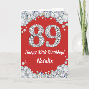 Happy 89. Geburtstagskarte Rot und Silberner Glitz Karte