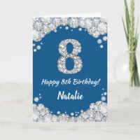 Happy 8. Geburtstag Blue and Silver Glitzer Card