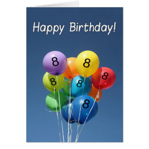 Happy 8. Geburtstag Farbige Ballons in einem blaue