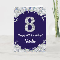 Happy 8. Geburtstag Navy Blue und Silver Glitzer
