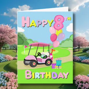 Happy 8. Geburtstag Polka Dot Pink Girly Golf Card Karte